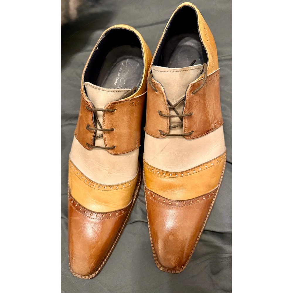 Duca Men's Tri-Color Leather Oxford Brogue Dress Shoes Made in Italy Size 43
